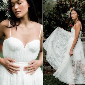 NEW Sau Lee Selena White Lace Midi Bridal Wedding Rehearsal Dress Size 12